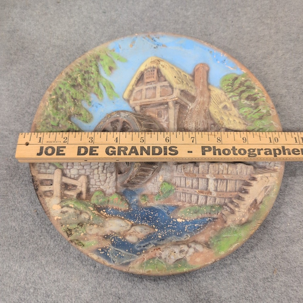 Vintage 3D Relief Wall Plaque Countryside Water Mill Cottage Scene Decor - Picture 2 of 6